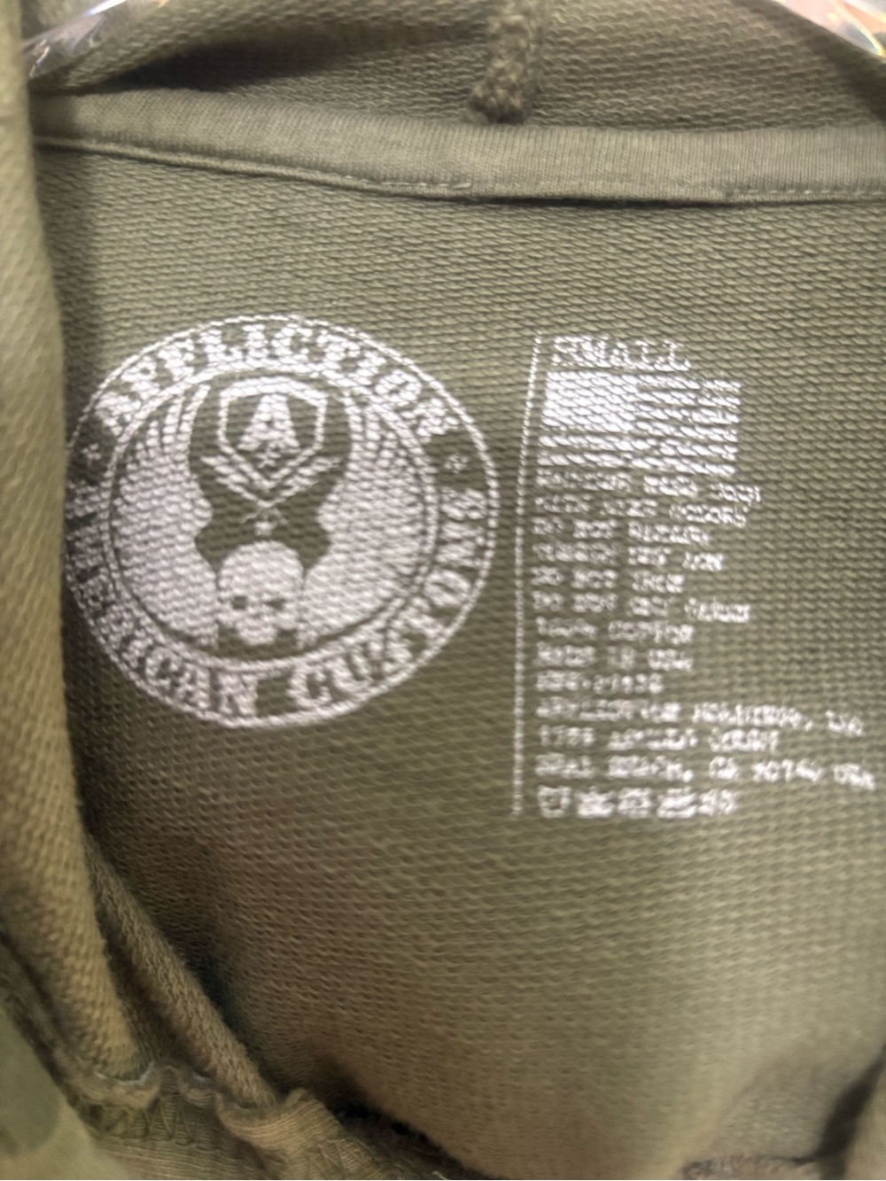Affliction Olive Green Graphic Hoodie with Skull Emblem Size Small EUC - Picture 2 of 9